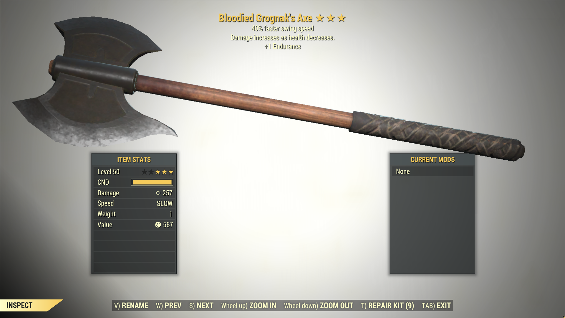 Screenshot of a Fallout 76 item for PC & Steam players, showing the stats.