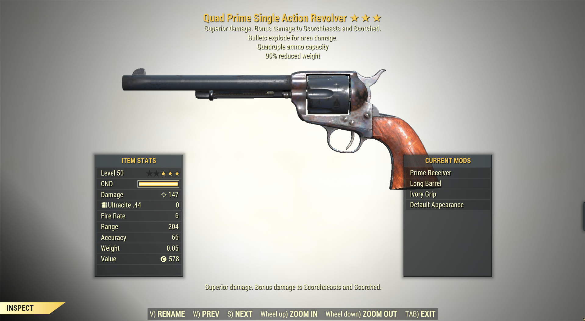 Screenshot of a Fallout 76 item for PC & Steam players, showing the stats.