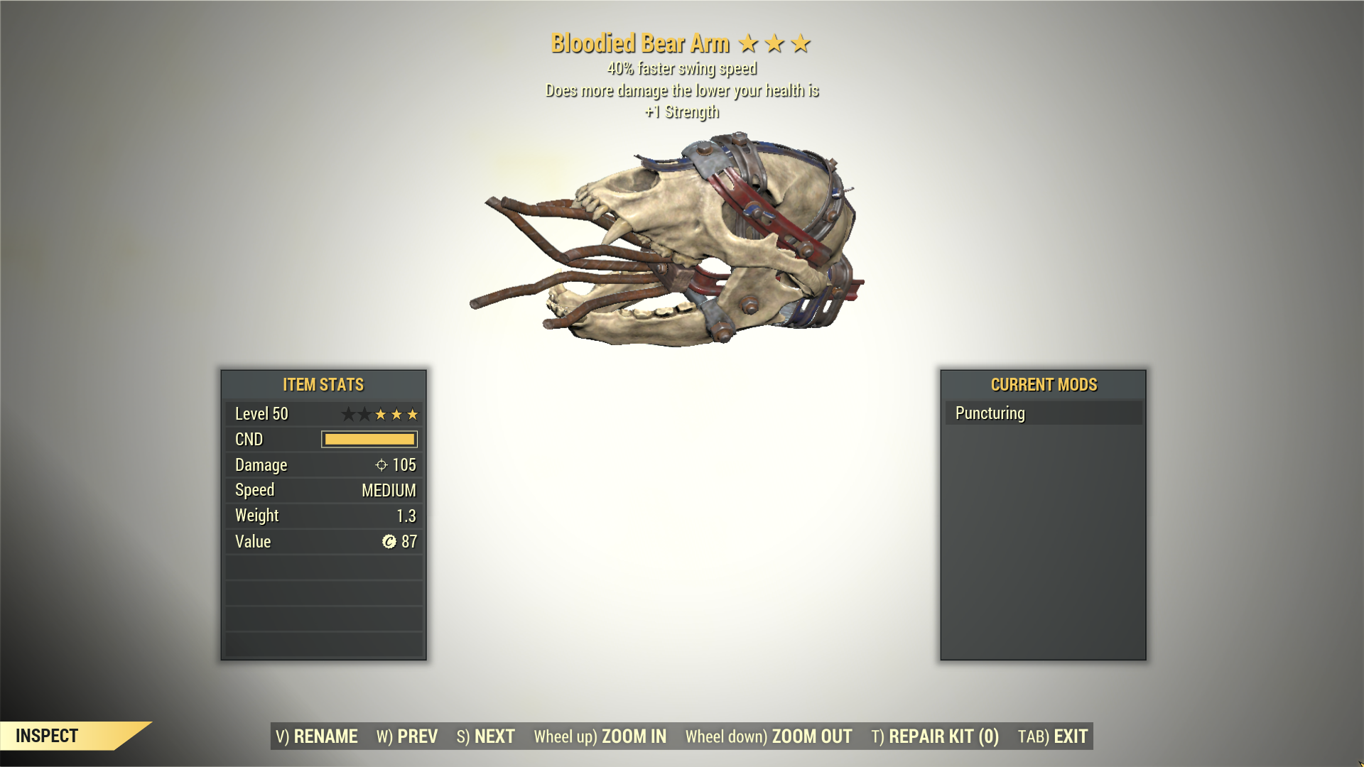 Screenshot of a Fallout 76 item for PC & Steam players, showing the stats.