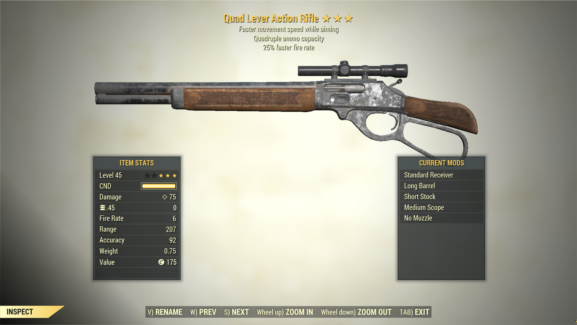 Screenshot of a Fallout 76 item for PC & Steam players, showing the stats.