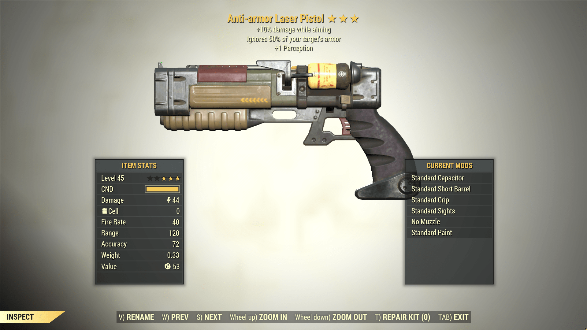 Screenshot of a Fallout 76 item for PC & Steam players, showing the stats.