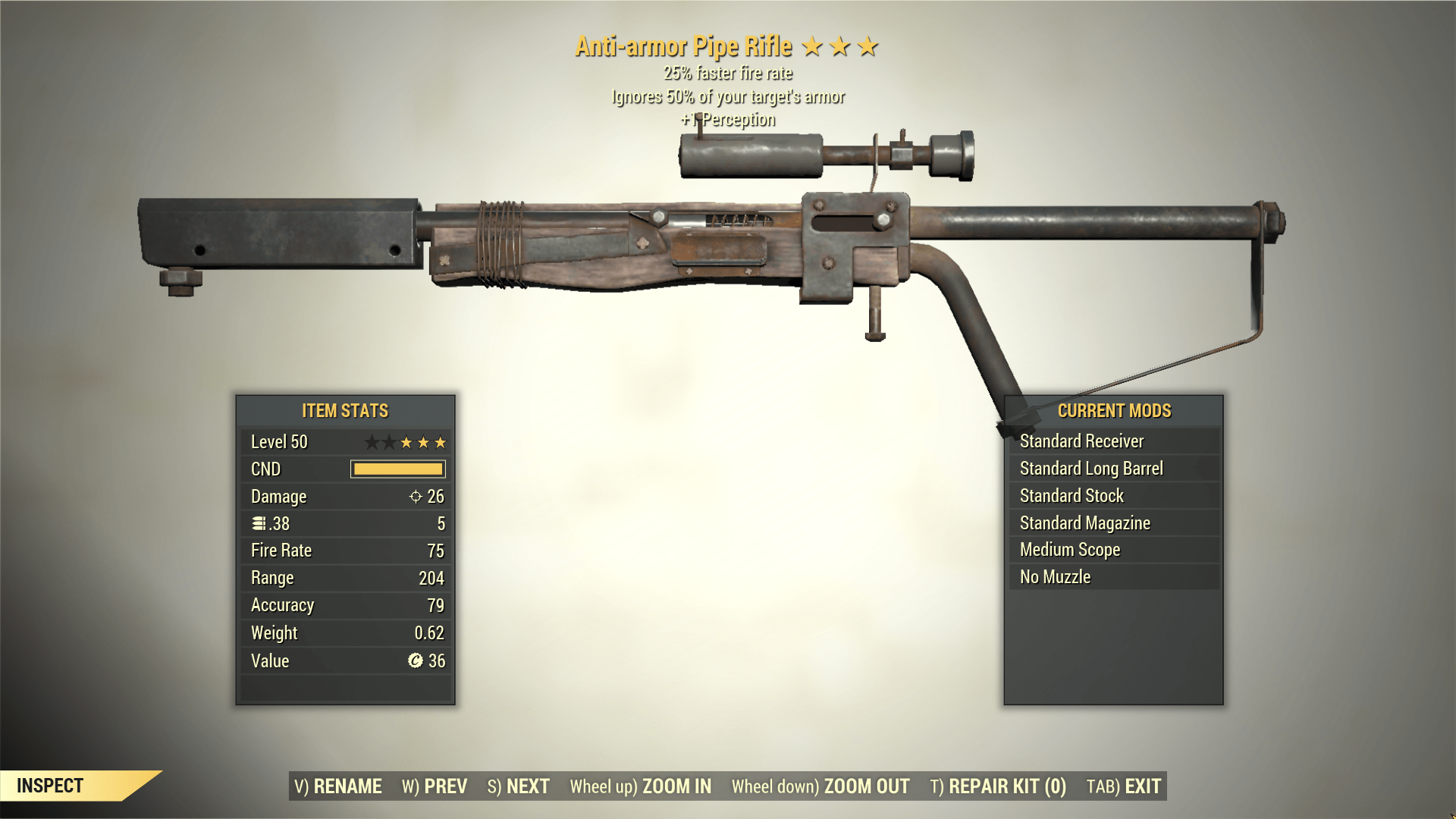 Screenshot of a Fallout 76 item for PC & Steam players, showing the stats.