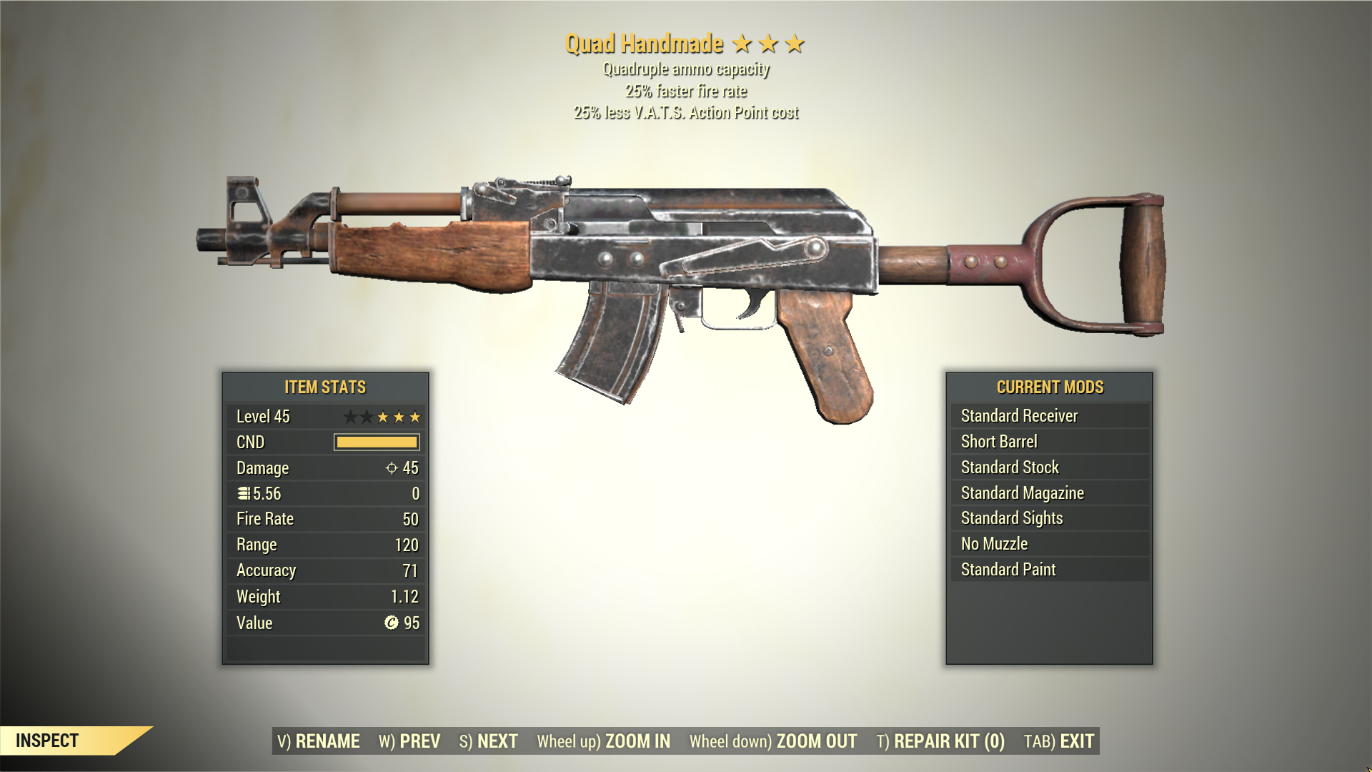 Screenshot of a Fallout 76 item for PC & Steam players, showing the stats.