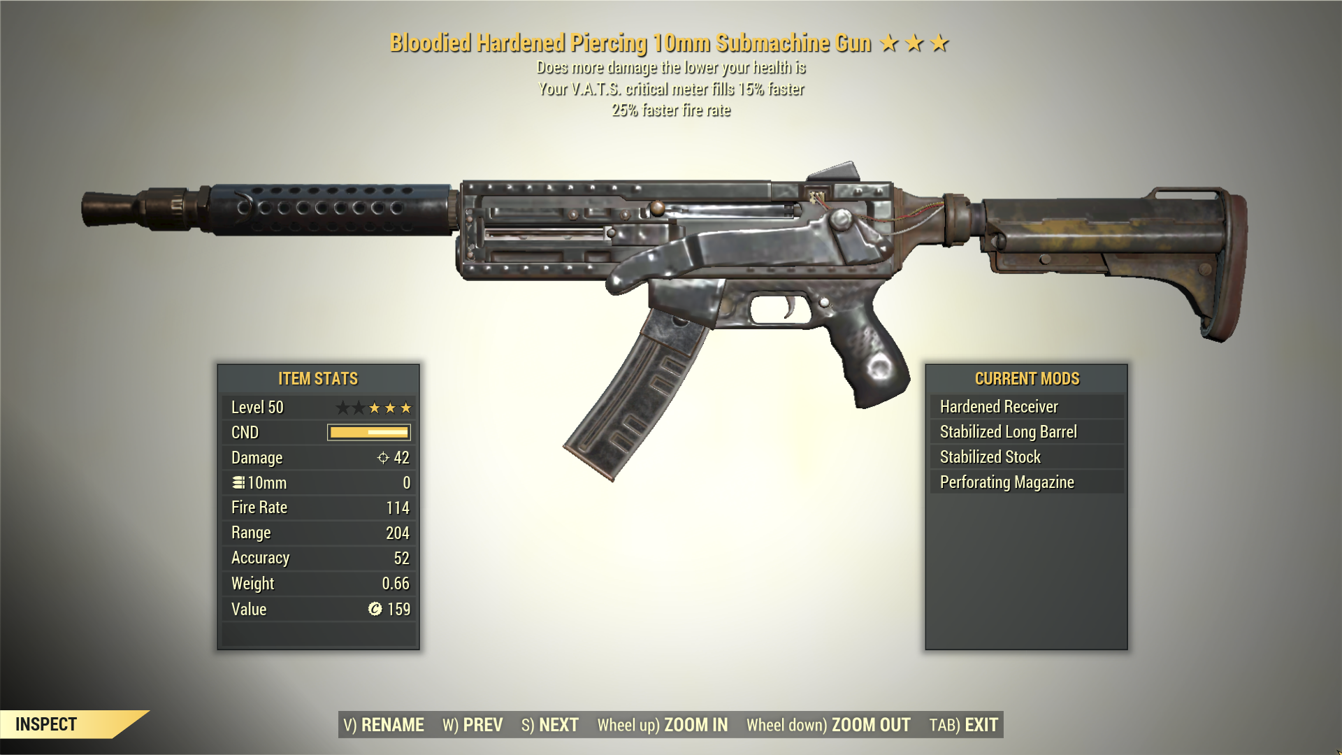 Screenshot of a Fallout 76 item for PC & Steam players, showing the stats.