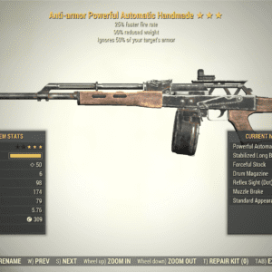Screenshot of a Fallout 76 item for PC & Steam players, showing the stats.