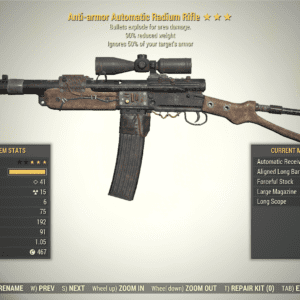 Screenshot of a Fallout 76 item for PC & Steam players, showing the stats.
