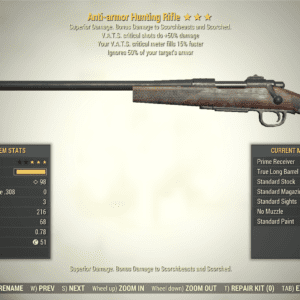 Screenshot of a Fallout 76 item for PC & Steam players, showing the stats.
