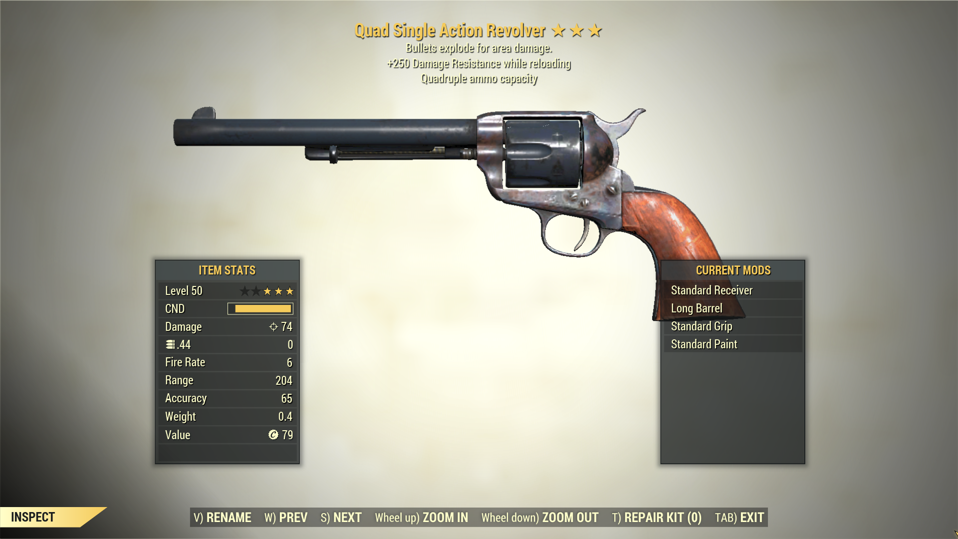 Screenshot of a Fallout 76 item for PC & Steam players, showing the stats.