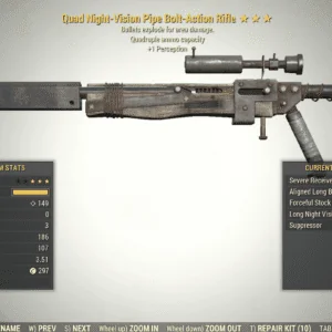 Screenshot of a Fallout 76 item for PC & Steam players, showing the stats.