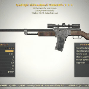 Screenshot of a Fallout 76 item for PC & Steam players, showing the stats.