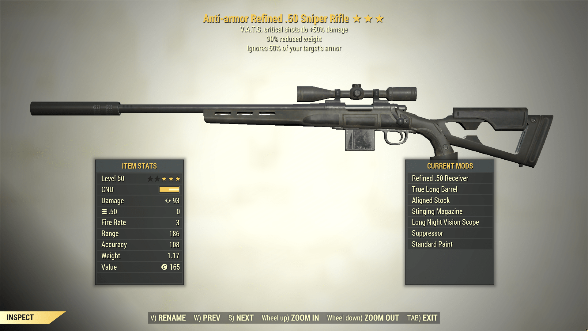 Screenshot of a Fallout 76 item for PC & Steam players, showing the stats.