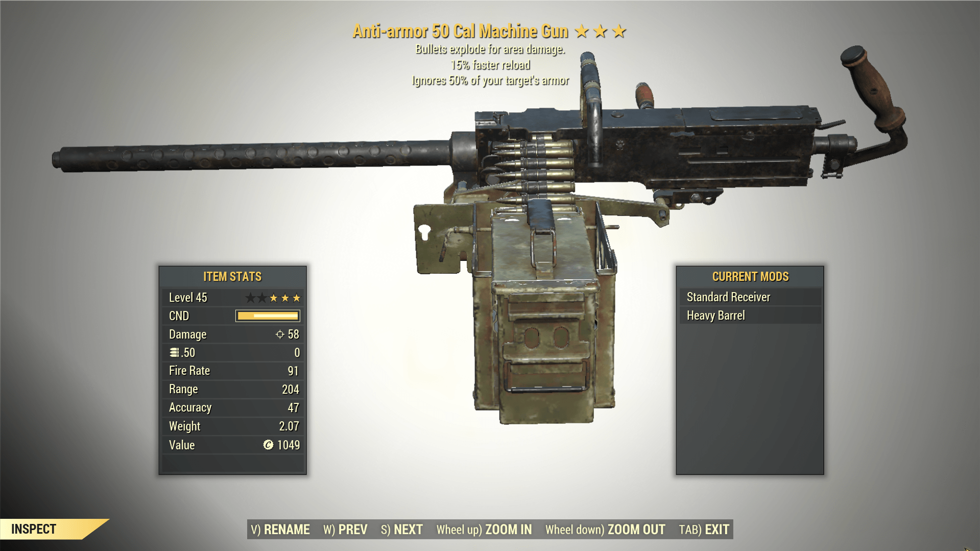 Screenshot of a Fallout 76 item for PC & Steam players, showing the stats.