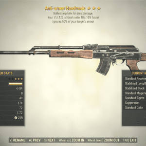 Screenshot of a Fallout 76 item for PC & Steam players, showing the stats.