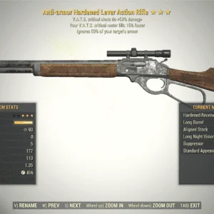 Screenshot of a Fallout 76 item for PC & Steam players, showing the stats.