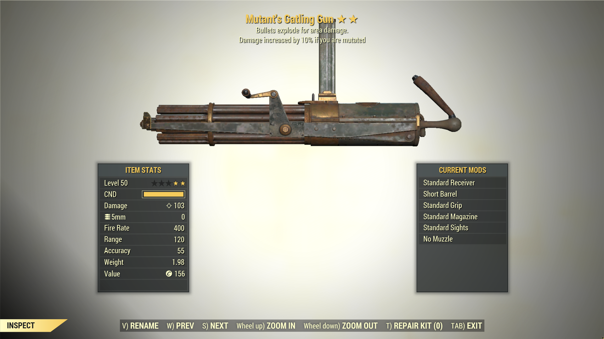 Screenshot of a Fallout 76 item for PC & Steam players, showing the stats.