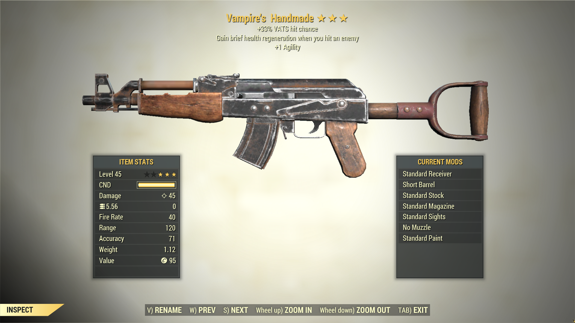 Screenshot of a Fallout 76 item for PC & Steam players, showing the stats.