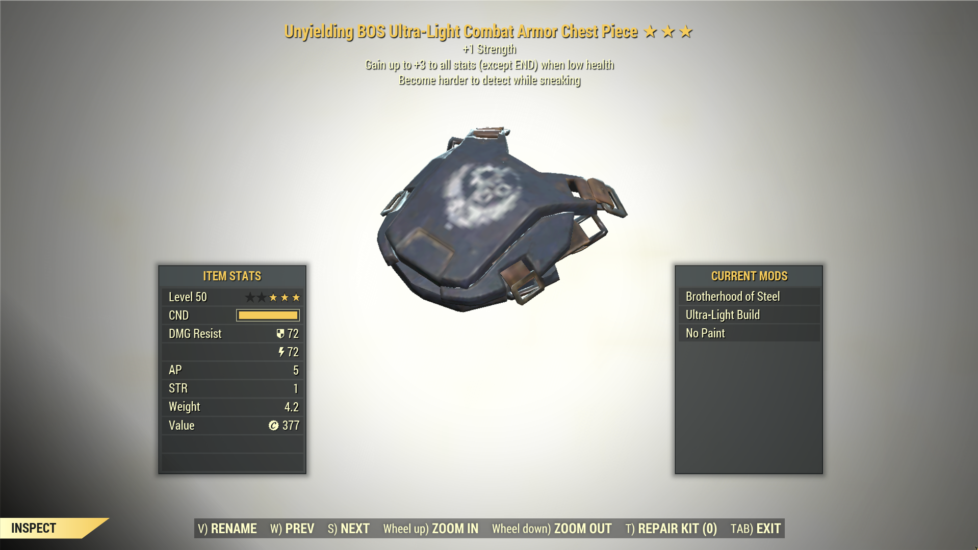 Screenshot of a Fallout 76 item for PC & Steam players, showing the stats.