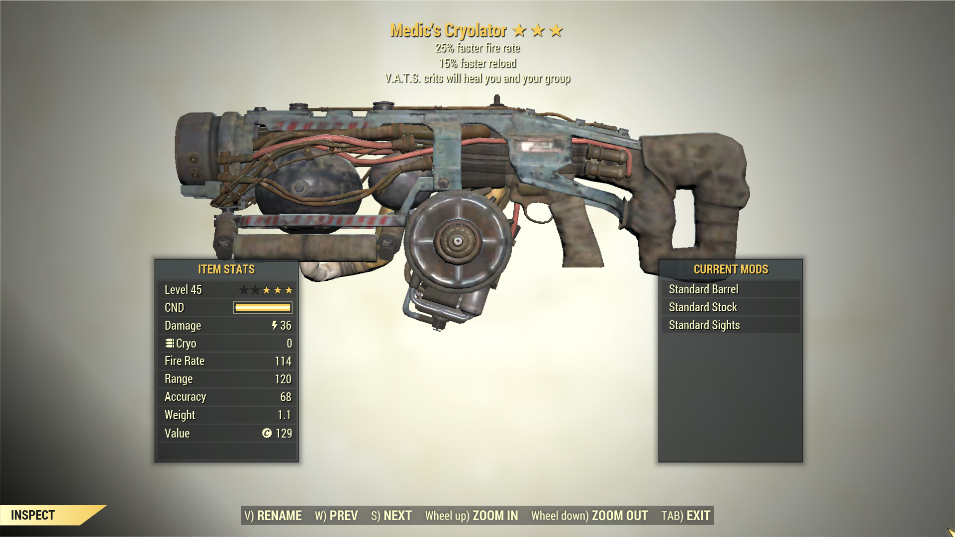 Screenshot of a Fallout 76 item for PC & Steam players, showing the stats.