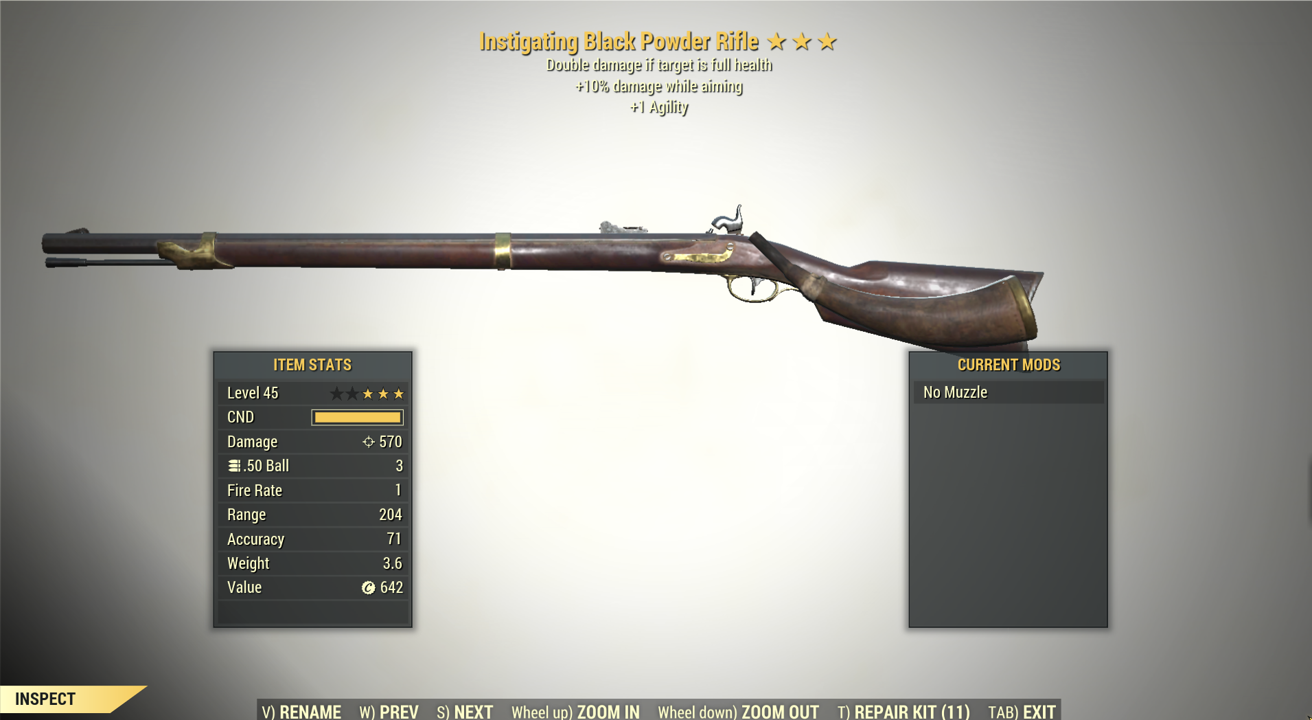 Screenshot of a Fallout 76 item for PC & Steam players, showing the stats.