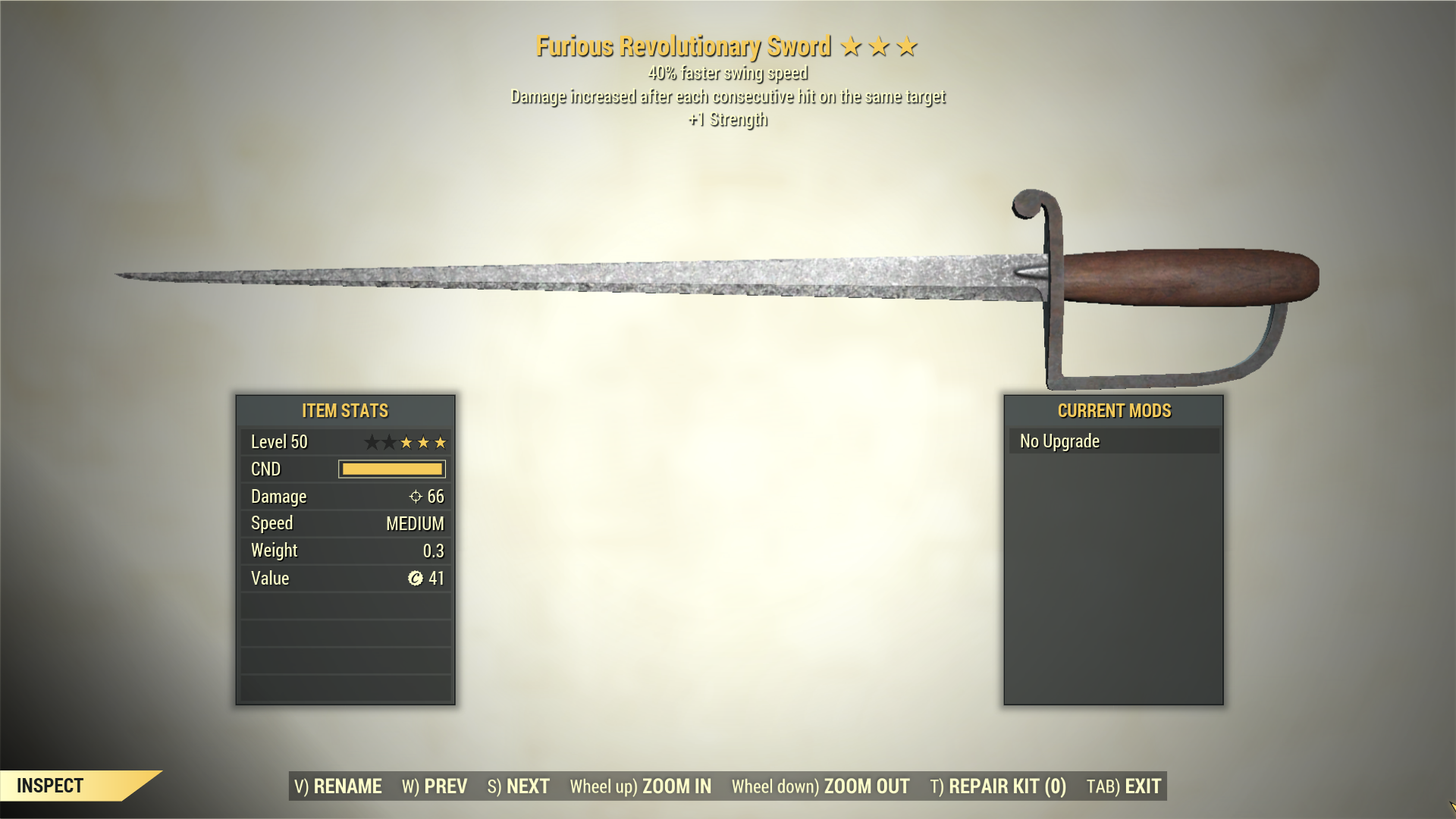 Screenshot of a Fallout 76 item for PC & Steam players, showing the stats.