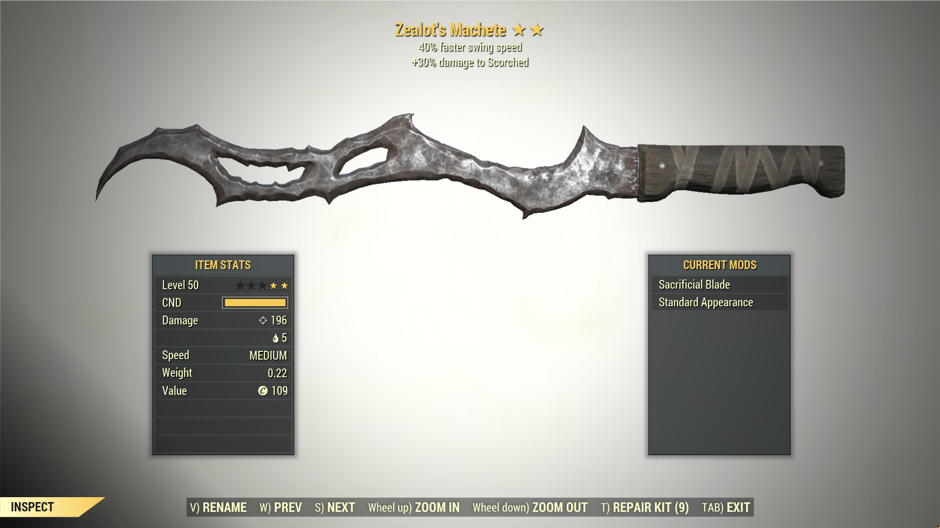 Screenshot of a Fallout 76 item for PC & Steam players, showing the stats.