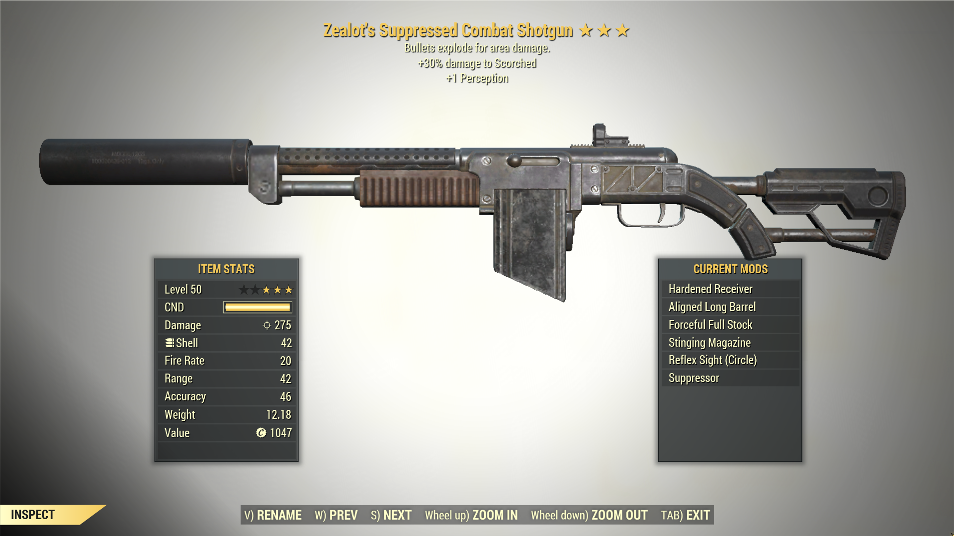 Screenshot of a Fallout 76 item for PC & Steam players, showing the stats.