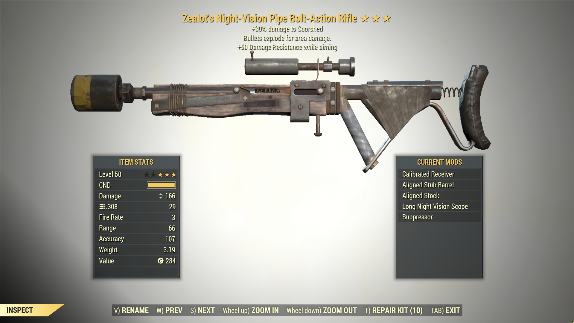 Screenshot of a Fallout 76 item for PC & Steam players, showing the stats.