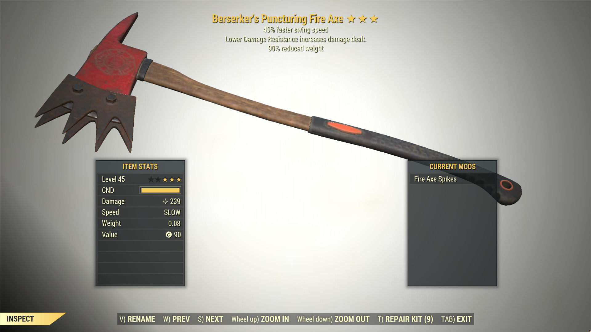 Screenshot of a Fallout 76 item for PC & Steam players, showing the stats.