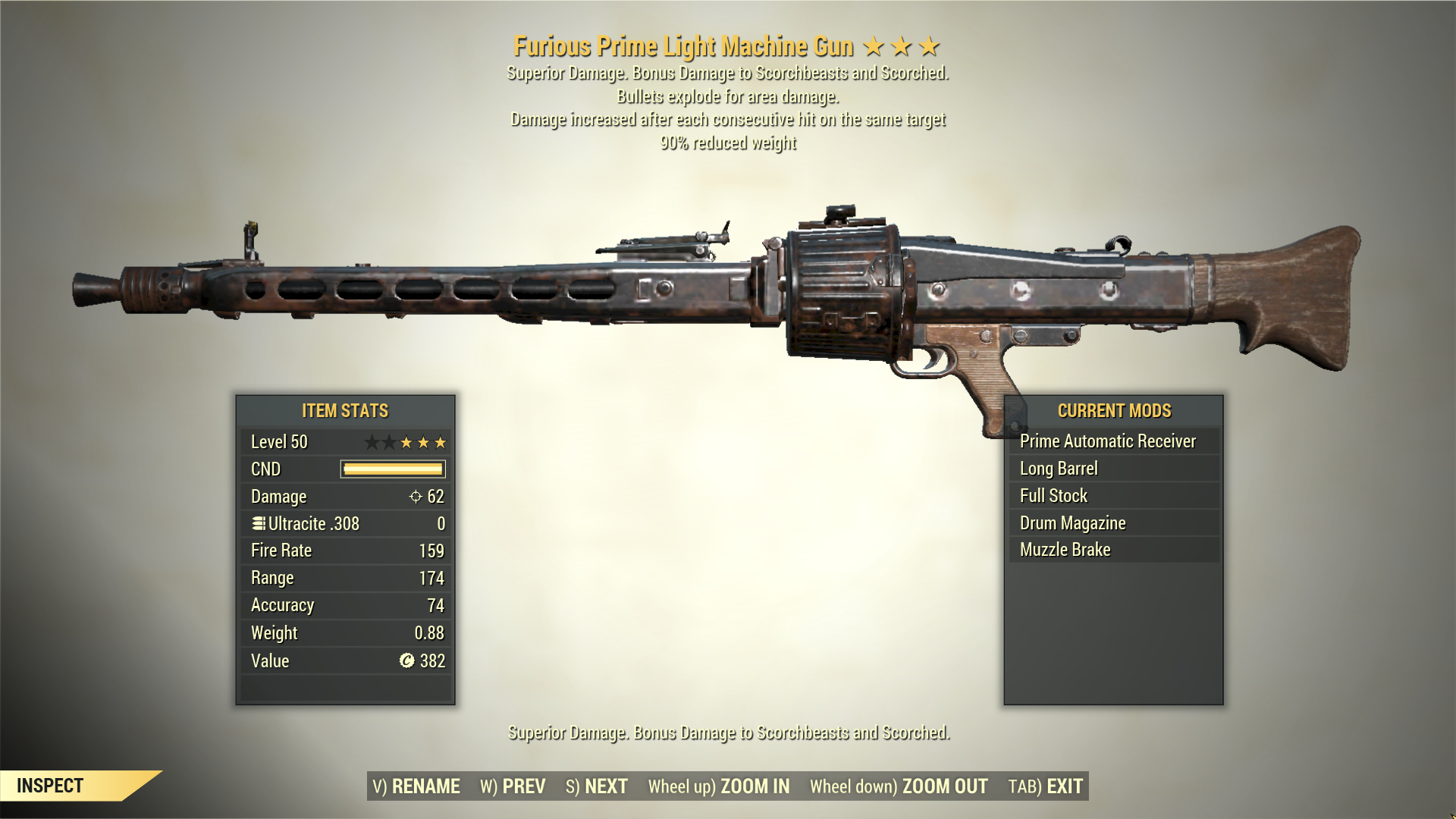Screenshot of a Fallout 76 item for PC & Steam players, showing the stats.