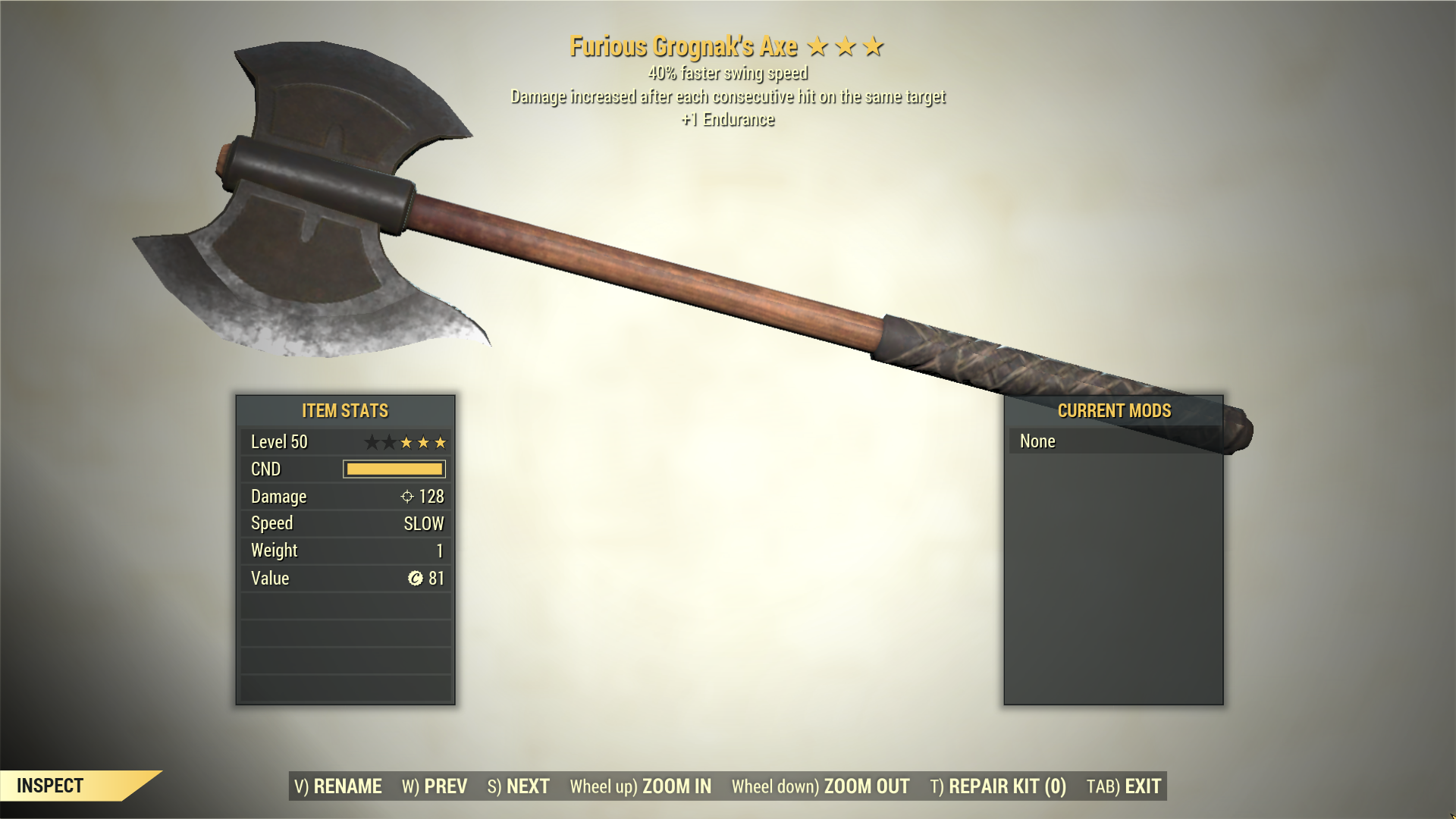 Screenshot of a Fallout 76 item for PC & Steam players, showing the stats.