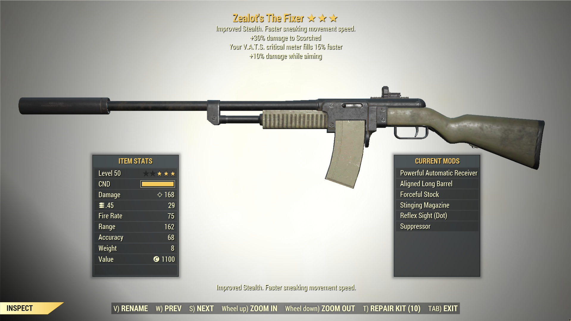 Screenshot of a Fallout 76 item for PC & Steam players, showing the stats.