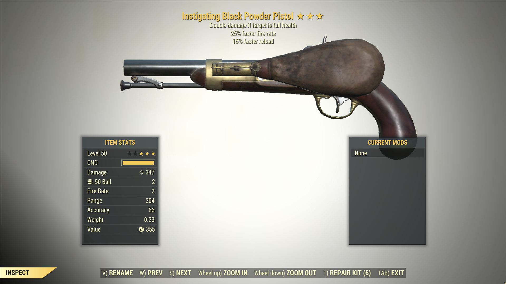 Screenshot of a Fallout 76 item for PC & Steam players, showing the stats.