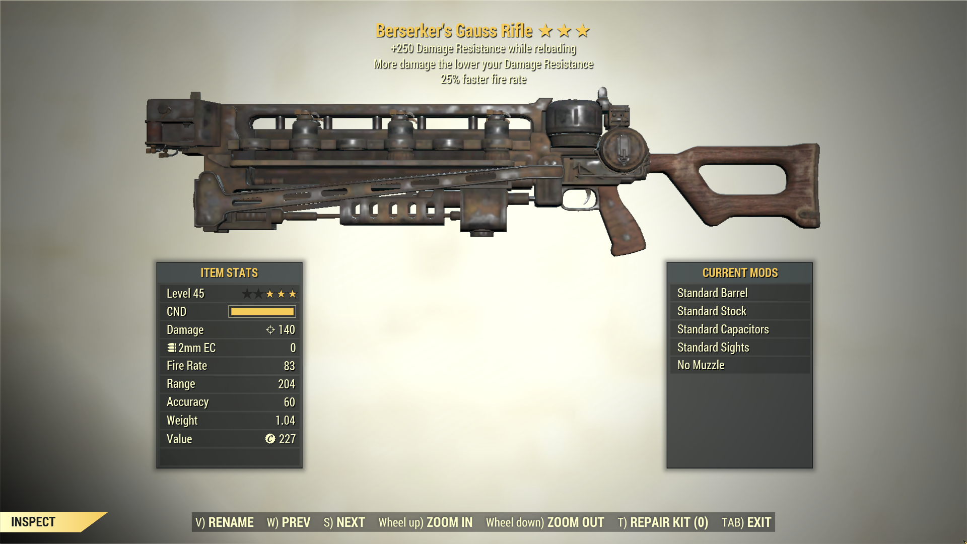 Screenshot of a Fallout 76 item for PC & Steam players, showing the stats.
