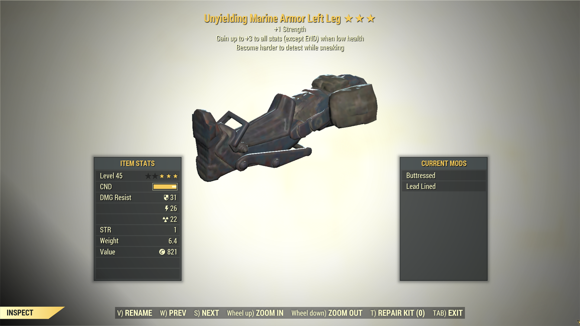 Screenshot of a Fallout 76 item for PC & Steam players, showing the stats.