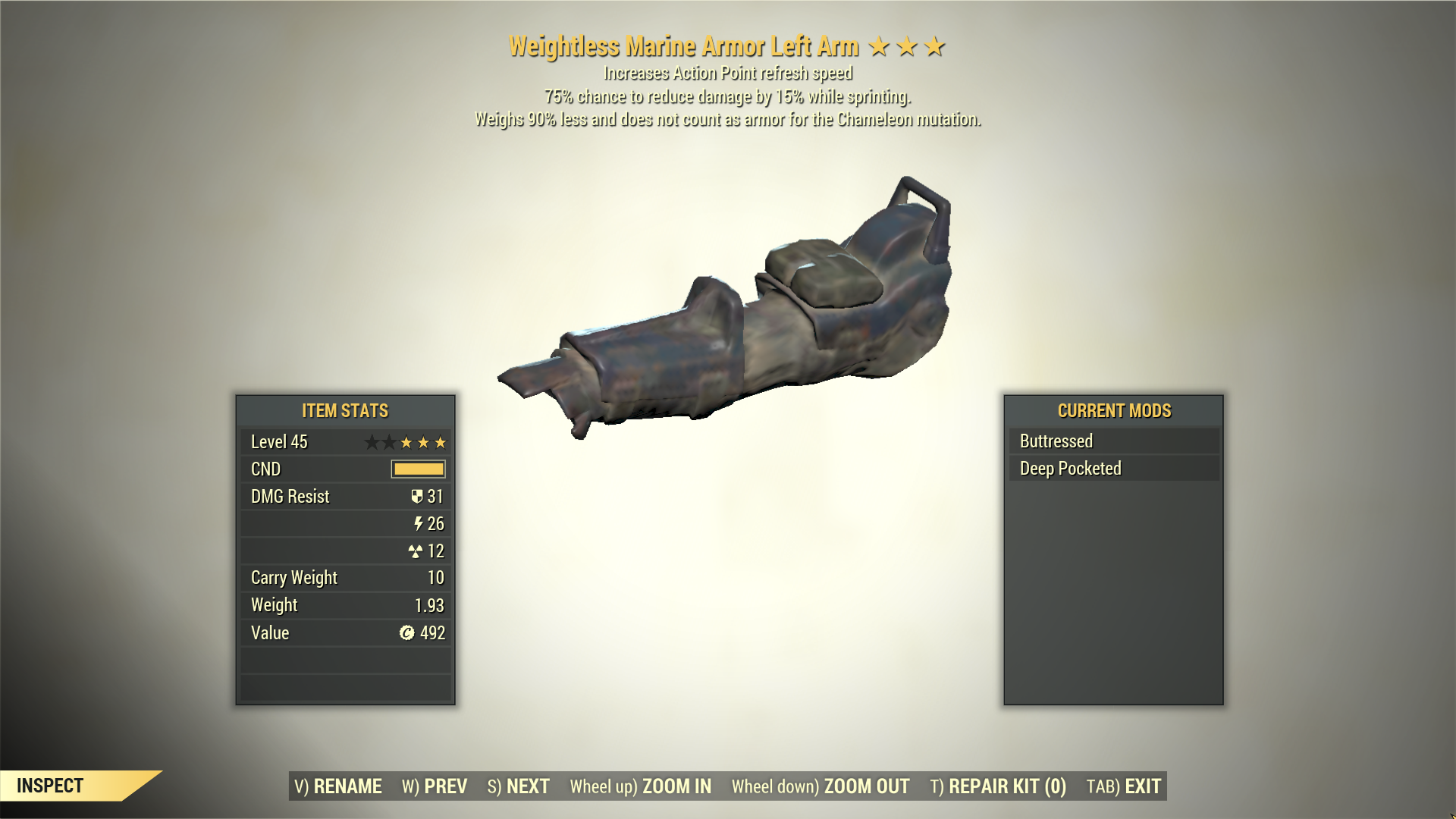 Screenshot of a Fallout 76 item for PC & Steam players, showing the stats.