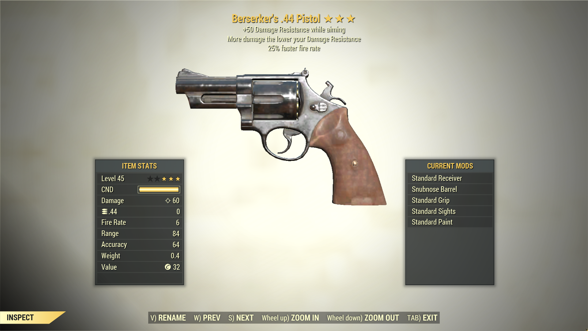 Screenshot of a Fallout 76 item for PC & Steam players, showing the stats.