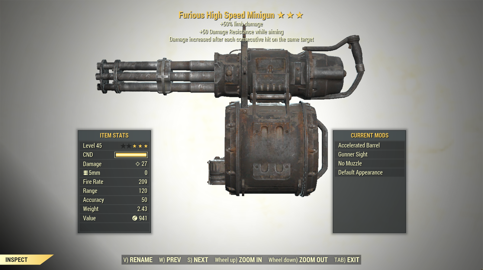 Screenshot of a Fallout 76 item for PC & Steam players, showing the stats.