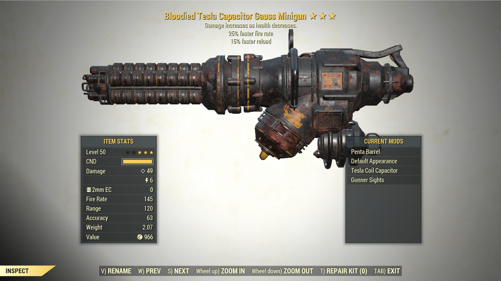Screenshot of a Fallout 76 item for PC & Steam players, showing the stats.