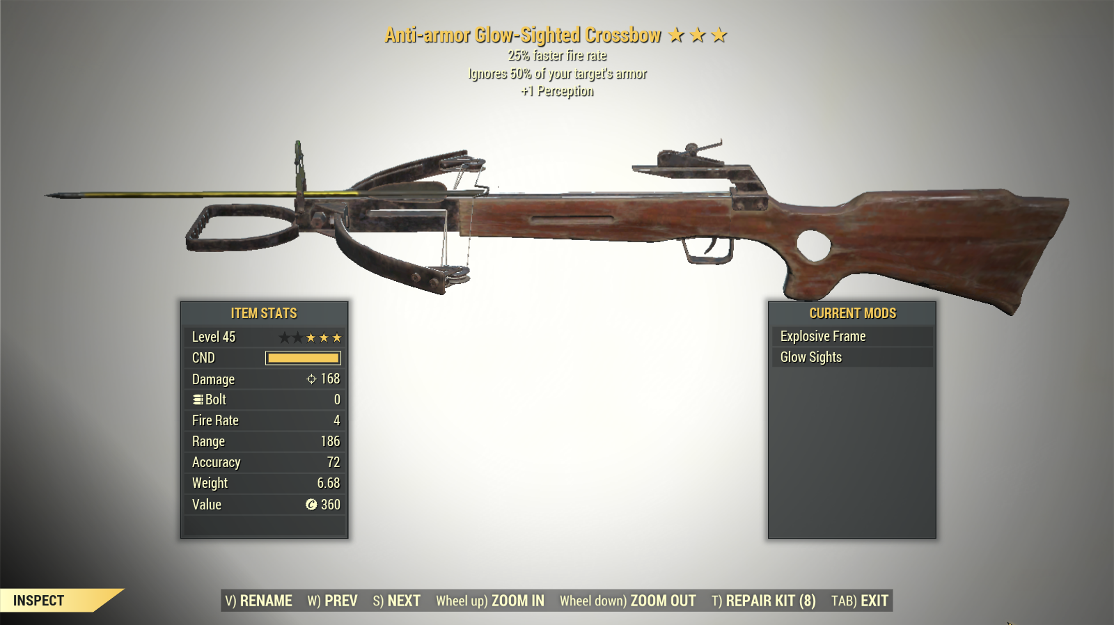 Screenshot of a Fallout 76 item for PC & Steam players, showing the stats.