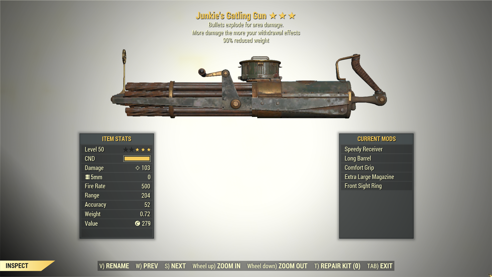 Screenshot of a Fallout 76 item for PC & Steam players, showing the stats.