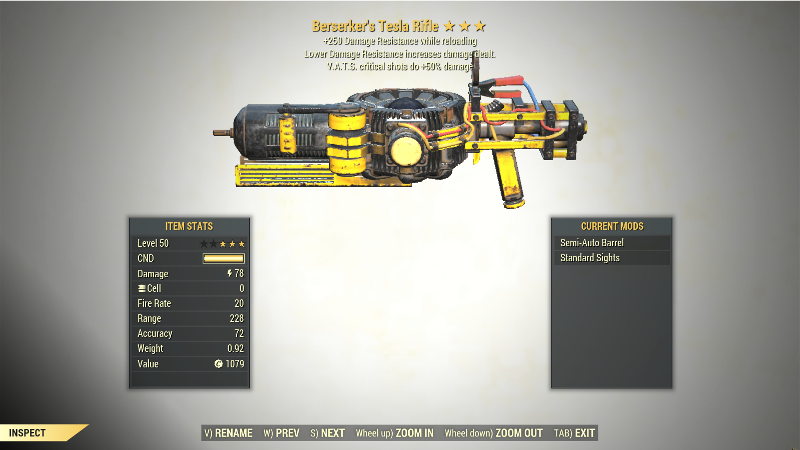 Screenshot of a Fallout 76 item for PC & Steam players, showing the stats.