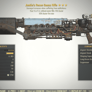 Screenshot of a Fallout 76 item for PC & Steam players, showing the stats.