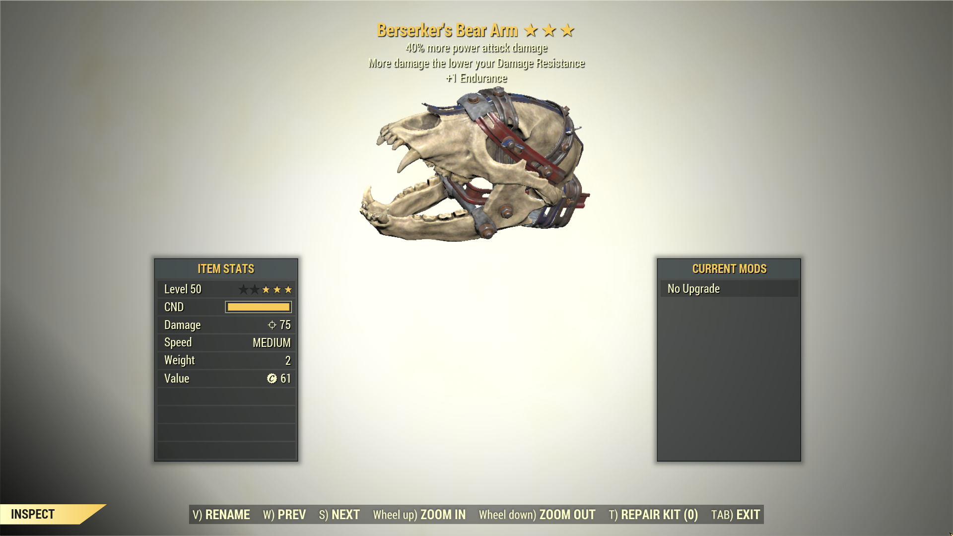 Screenshot of a Fallout 76 item for PC & Steam players, showing the stats.