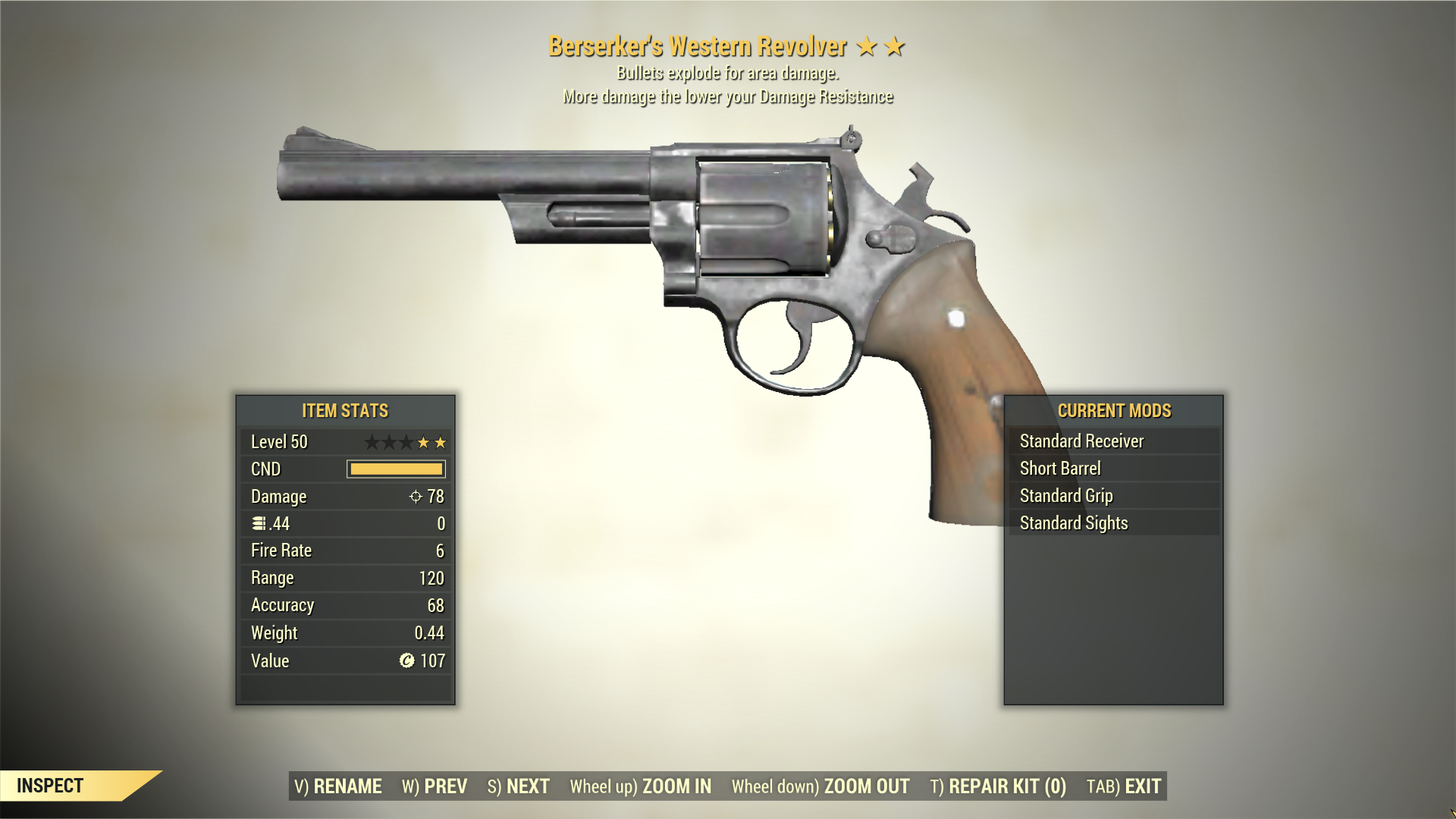 Screenshot of a Fallout 76 item for PC & Steam players, showing the stats.