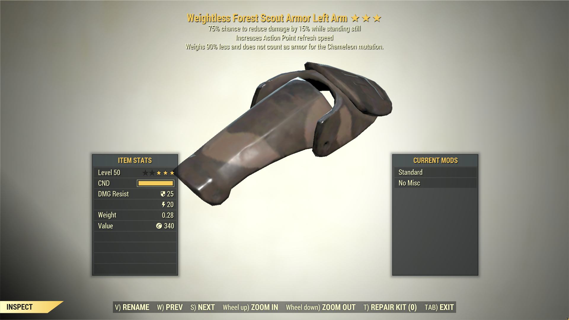 Screenshot of a Fallout 76 item for PC & Steam players, showing the stats.