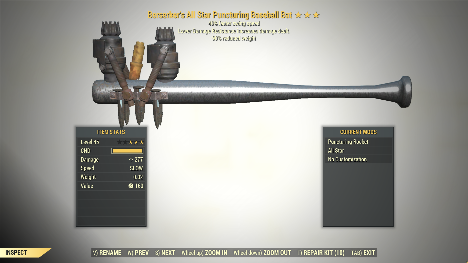 Screenshot of a Fallout 76 item for PC & Steam players, showing the stats.
