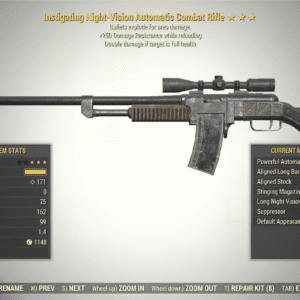 Screenshot of a Fallout 76 item for PC & Steam players, showing the stats.
