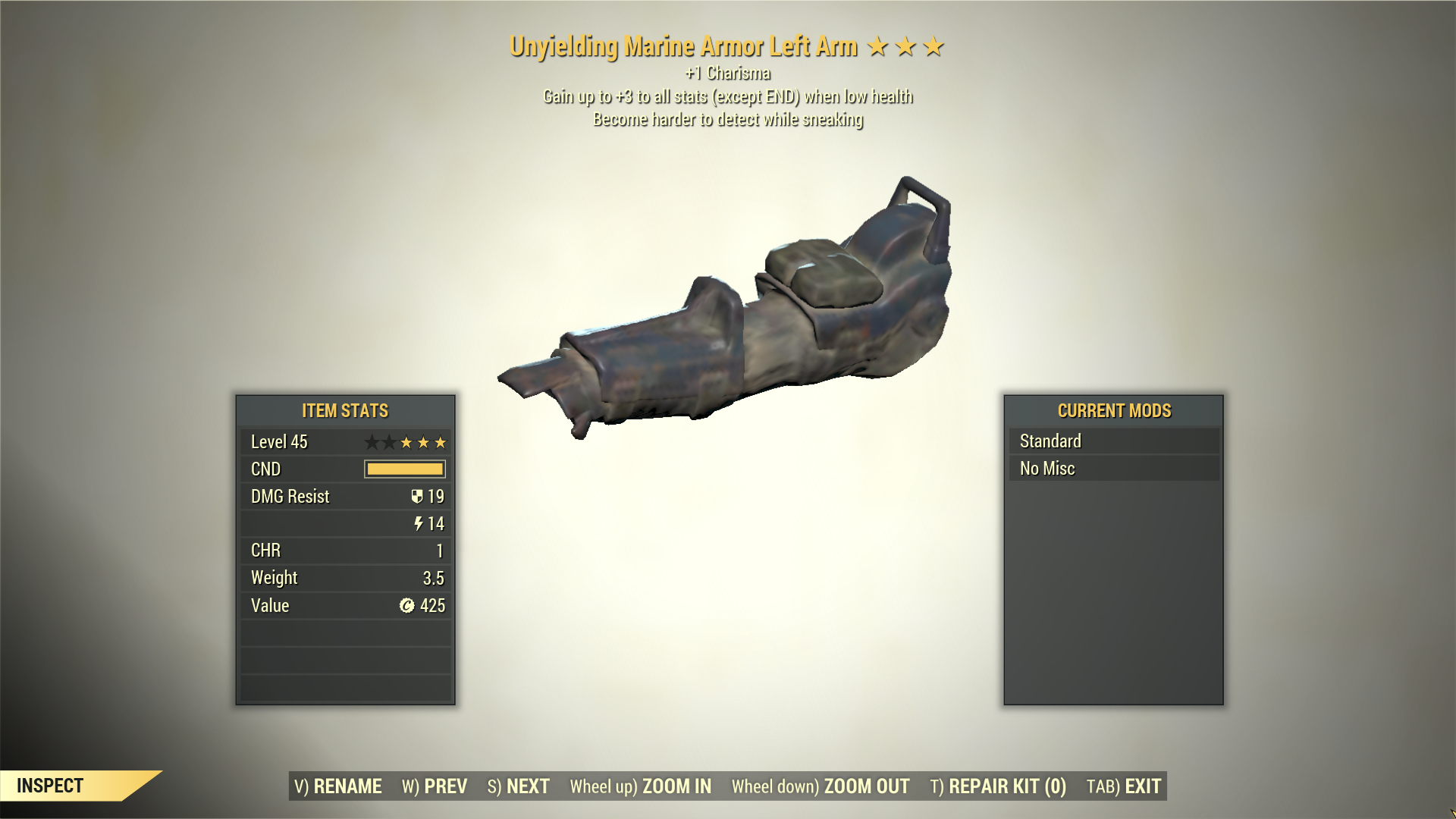 Screenshot of a Fallout 76 item for PC & Steam players, showing the stats.