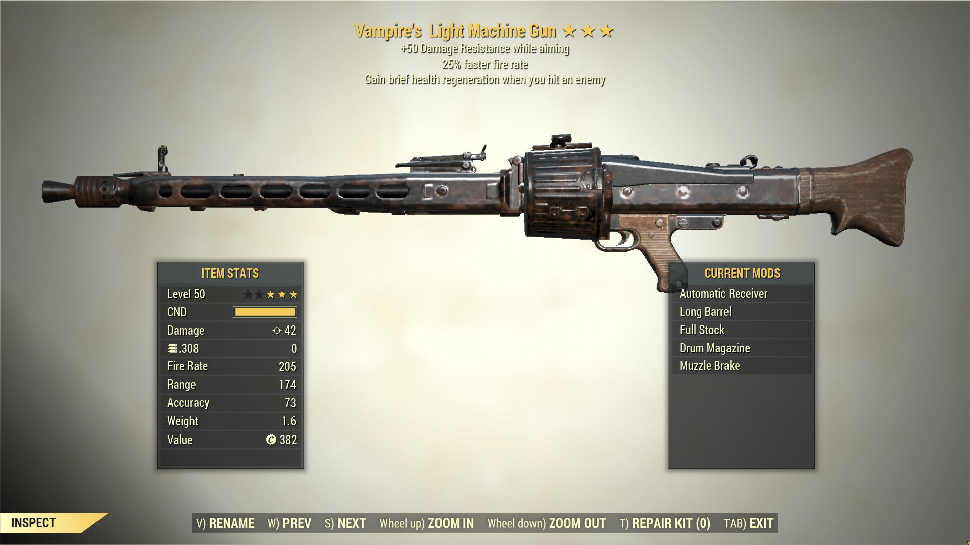 Screenshot of a Fallout 76 item for PC & Steam players, showing the stats.