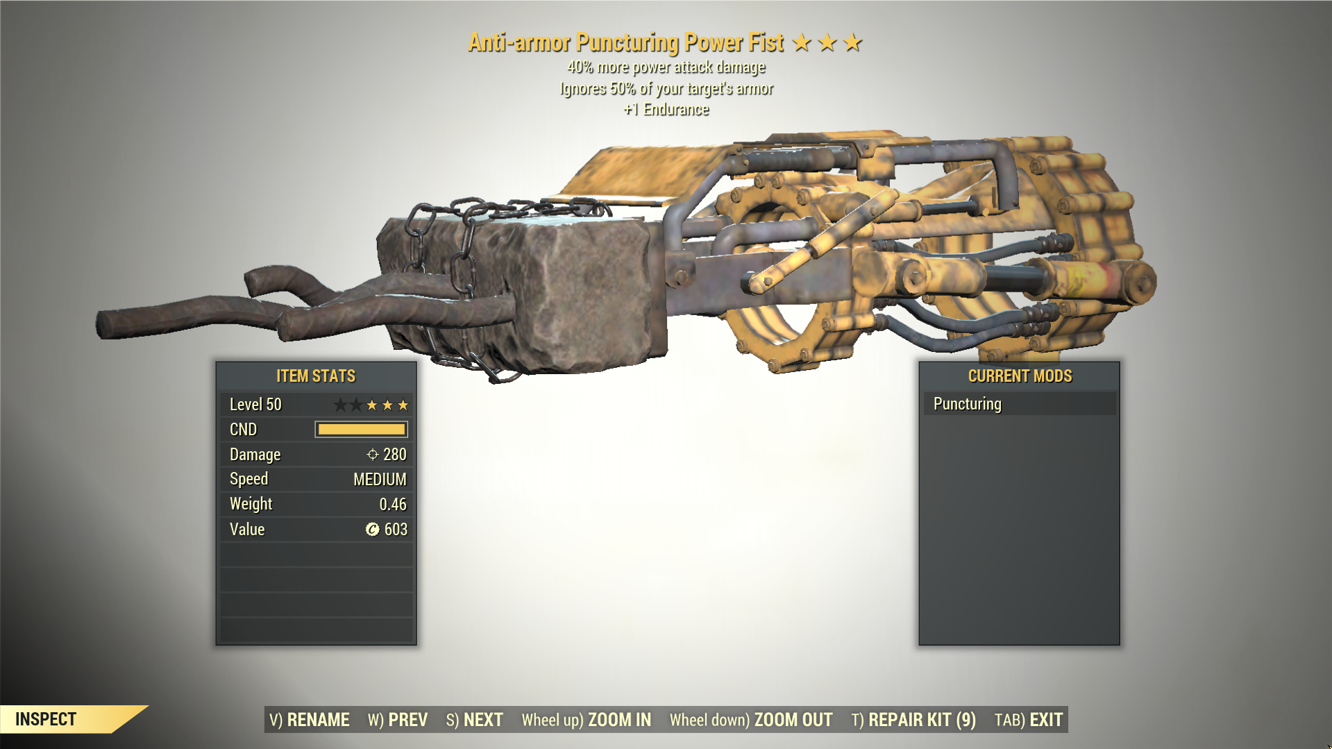 Screenshot of a Fallout 76 item for PC & Steam players, showing the stats.